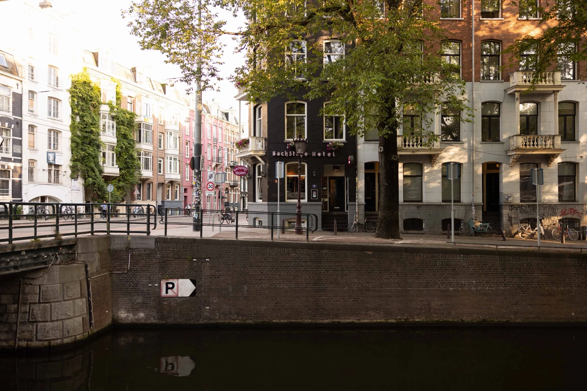 Canal view in central Amsterdam by the Backstage Hotel
